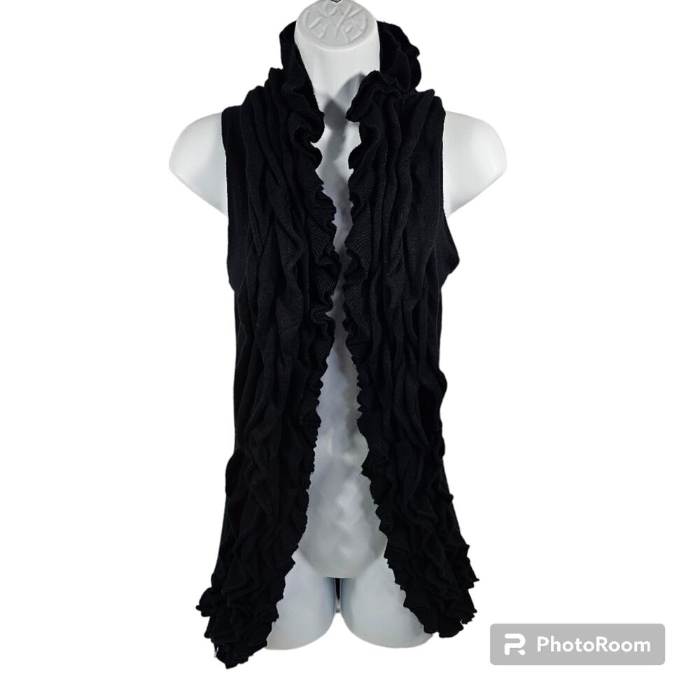 Gianni Bini Extra Long, Ruffled Black Knitted Vest Whimsygoth Witchy Size XS